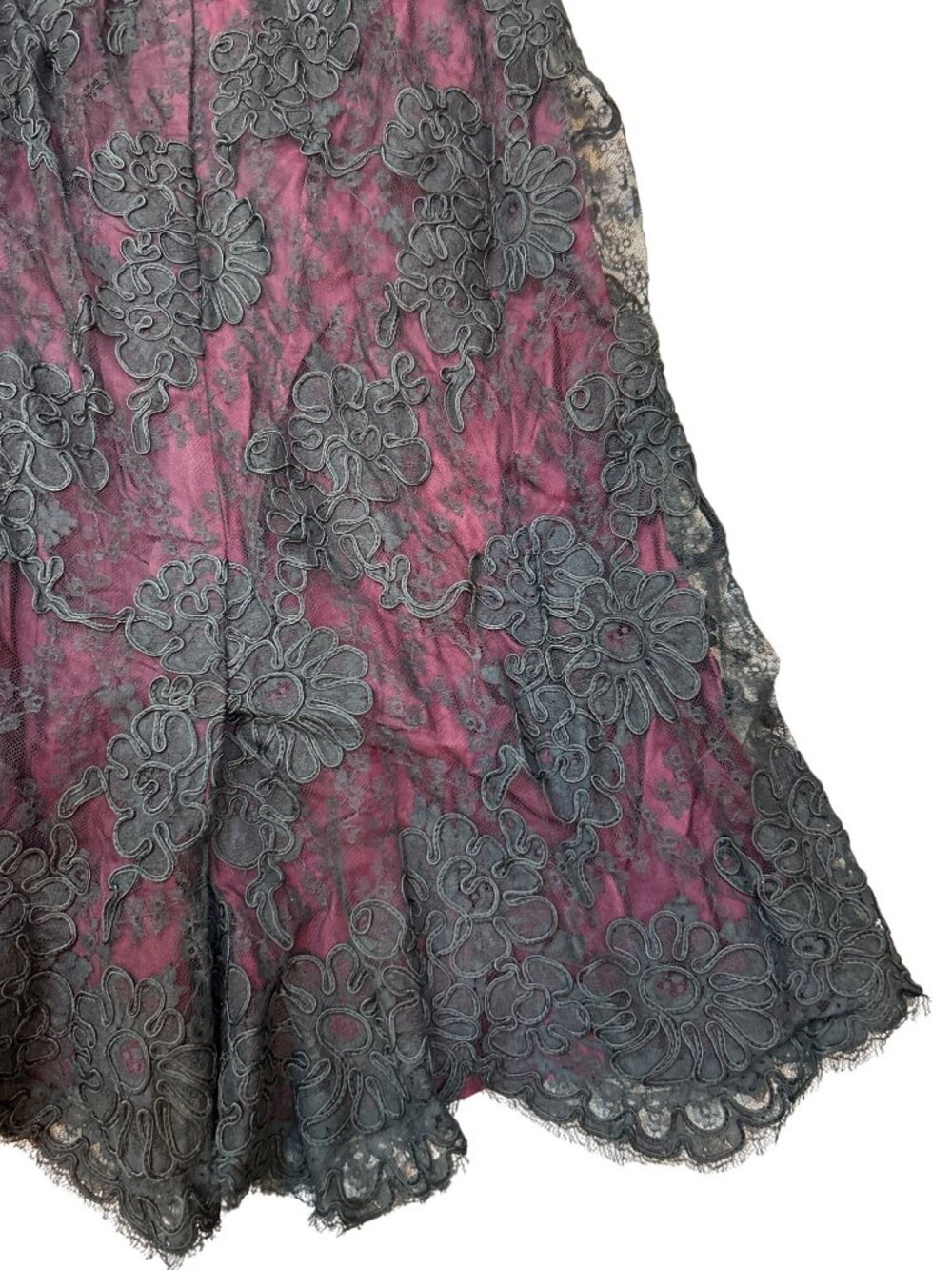 Vtg 50s Black Lace Overlay Burgundy Mini Dress Lace Whimsigoth Dark Romantic - Picture 5 of 16